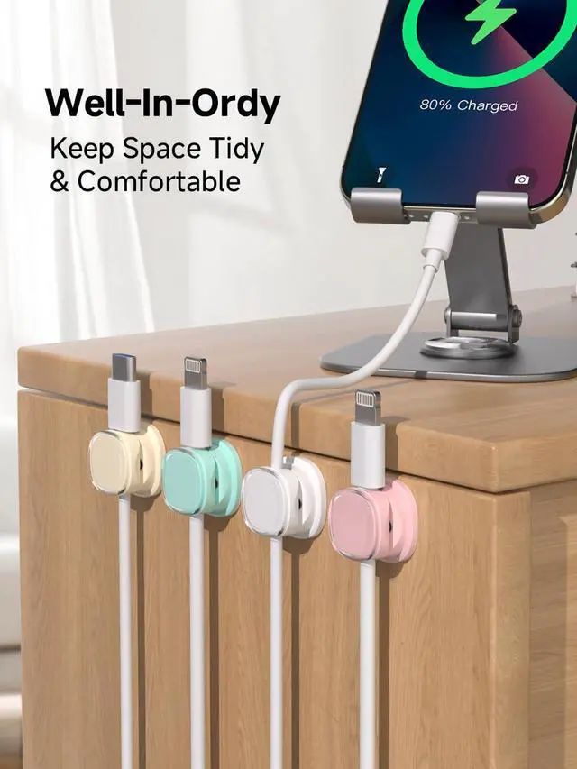 Alt view image 4 of 7 - Magnetic Cable Clips, Adjustable Cord Holder Management, Adhesive Wire Keeper Organizer for Home Office Desk Phone PC Car Wall Desktop Nightstand Appliance (9-PCS White_Purple_Cyan_Apricot)