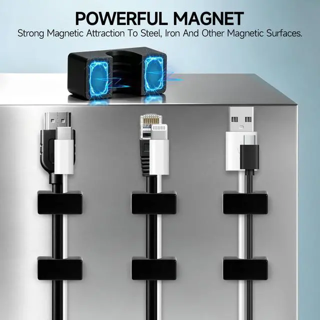 Alt view image 3 of 7 - 8 Pack Magnetic Cord Holder, Large Cable Clips - Strong Magnet Wire Management for Office, Under Desk, Nightstand, Car, Kitchen, Reusable Desk Cable Organizers