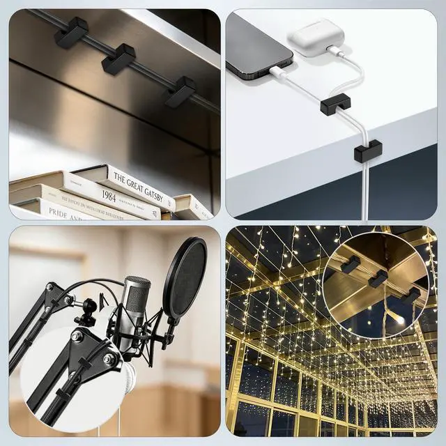 Alt view image 5 of 7 - 8 Pack Magnetic Cord Holder, Large Cable Clips - Strong Magnet Wire Management for Office, Under Desk, Nightstand, Car, Kitchen, Reusable Desk Cable Organizers