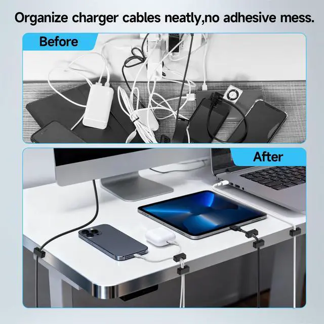 Alt view image 6 of 7 - 8 Pack Magnetic Cord Holder, Large Cable Clips - Strong Magnet Wire Management for Office, Under Desk, Nightstand, Car, Kitchen, Reusable Desk Cable Organizers