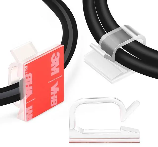 Main image of 120PCS Adhesive Cable Wire Clips Clear, Outdoor Christmas Light Clips, Cable Holder Staples Cable Management Wire Organizer Cord for Under Desk, Car, Wall, TV PC Ethernet Cable