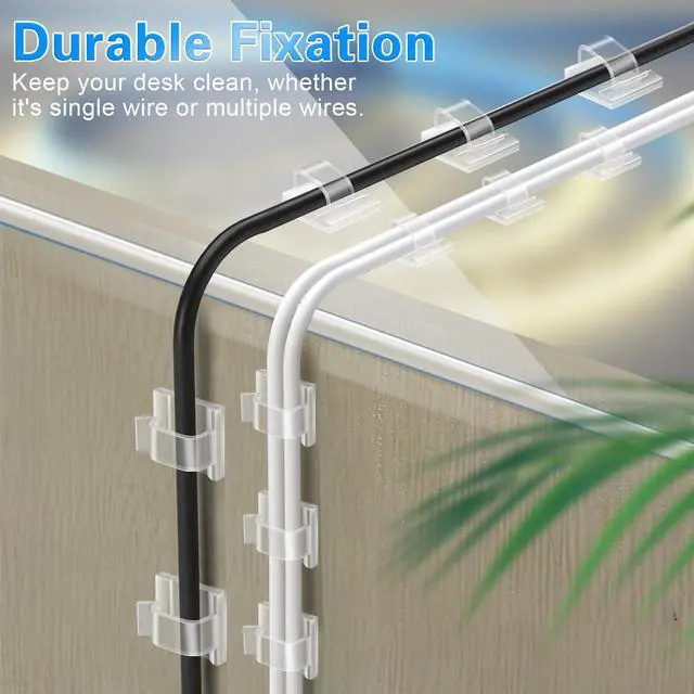Alt view image 7 of 7 - 120PCS Adhesive Cable Wire Clips Clear, Outdoor Christmas Light Clips, Cable Holder Staples Cable Management Wire Organizer Cord for Under Desk, Car, Wall, TV PC Ethernet Cable