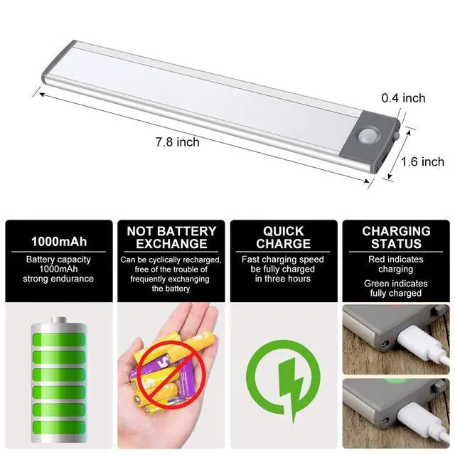 Alt view image 2 of 7 - 30-LED Motion Sensor Cabinet Light,Under Counter Closet, Wireless USB Rechargeable Kitchen,54-LED Battery Powered Operated Light, for Wardrobe,Closets,Cabinet,CupboardWarm Light
