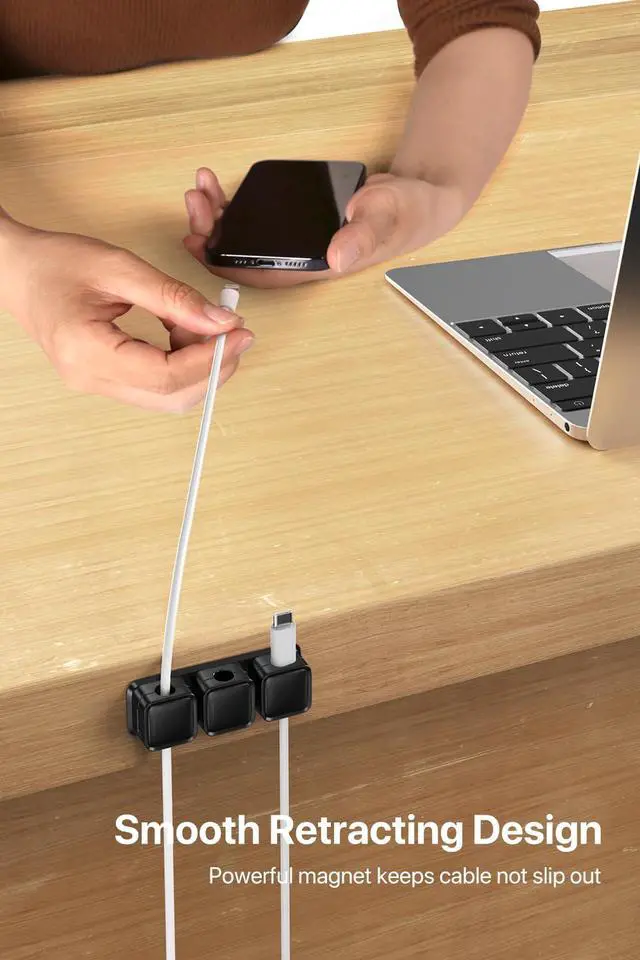 Alt view image 3 of 7 - Magnetic Cable Clips, 6 Pack 10-Slot Cord Organizer, Strong Phone Charging Cable Holder Clips, Wire Charger Keeper for Desk, Nightstand, Kitchen Appliances, Office Supplies (Black)
