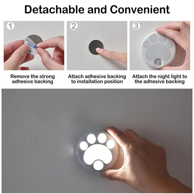 Alt view image 5 of 7 - Cat Paw Motion Sensor Night Light with Magnetic, USB Rechargeable & Cordless LED Lamp, Cute Kids Wall Light for Hallway, Bedroom, Nursery, Kitchen, Stairway