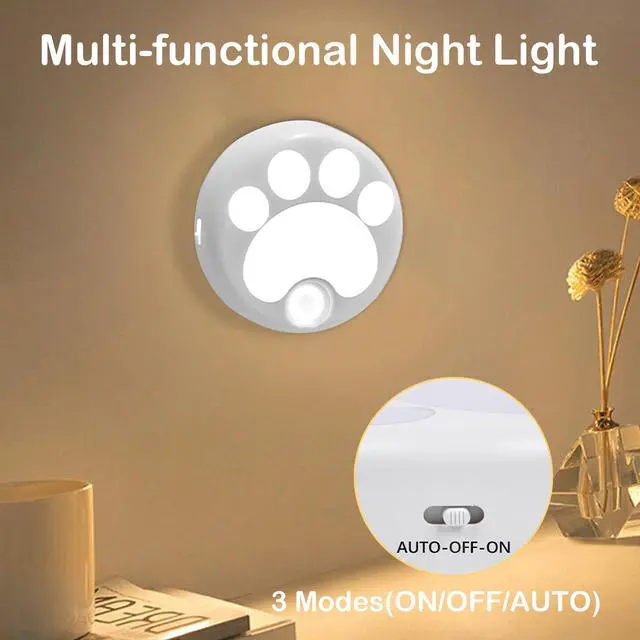Alt view image 2 of 7 - Cat Paw Motion Sensor Night Light with Magnetic, USB Rechargeable & Cordless LED Lamp, Cute Kids Wall Light for Hallway, Bedroom, Nursery, Kitchen, Stairway