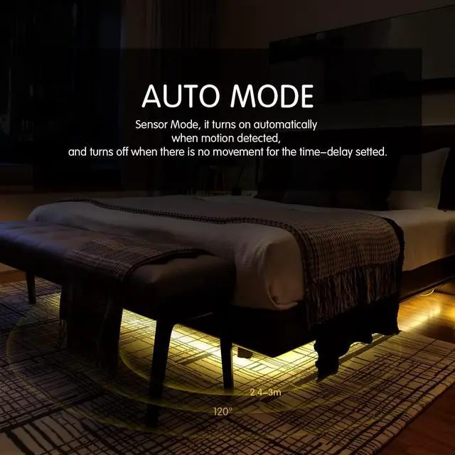 Alt view image 4 of 6 - Rechargeable Under Cabinet Lighting, 2M Motion Sensor LED Light Strip, 6000K Cold White Night Light for Closet, Stairway, Stairs, Counter, Kitchen Cupboard, Bedroom, Bathroom