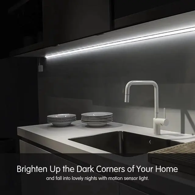 Alt view image 6 of 6 - Rechargeable Under Cabinet Lighting, 2M Motion Sensor LED Light Strip, 6000K Cold White Night Light for Closet, Stairway, Stairs, Counter, Kitchen Cupboard, Bedroom, Bathroom
