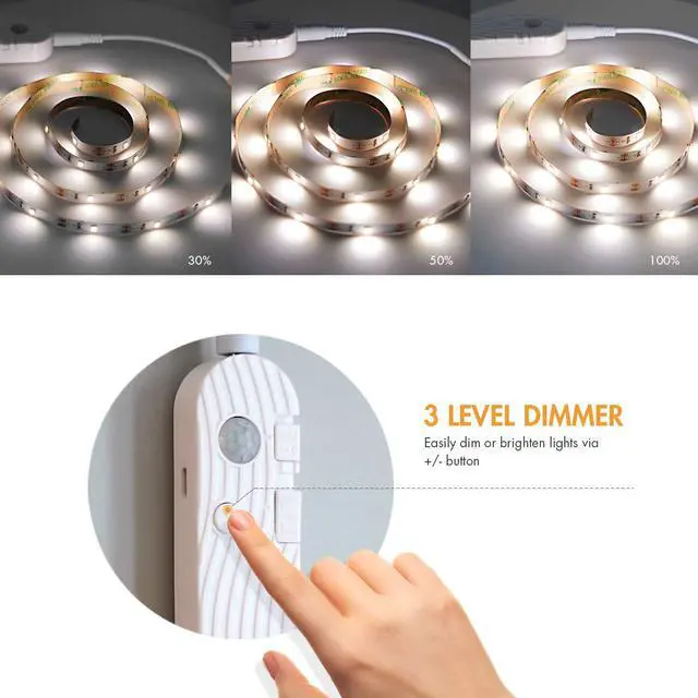 Alt view image 3 of 7 - Motion Sensor Strip Lights Rechargeable Motion Activated LED Strip Light Dimmable Cabinet Light Strip for Wardrobe, Cabinet, Pantry, Closet(1M, Cool White)