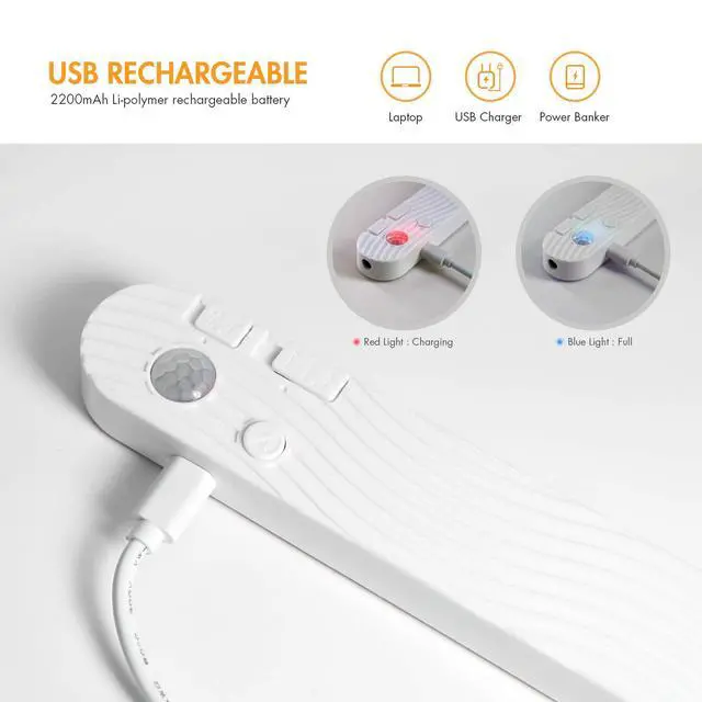 Alt view image 4 of 7 - Motion Sensor Strip Lights Rechargeable Motion Activated LED Strip Light Dimmable Cabinet Light Strip for Wardrobe, Cabinet, Pantry, Closet(1M, Cool White)