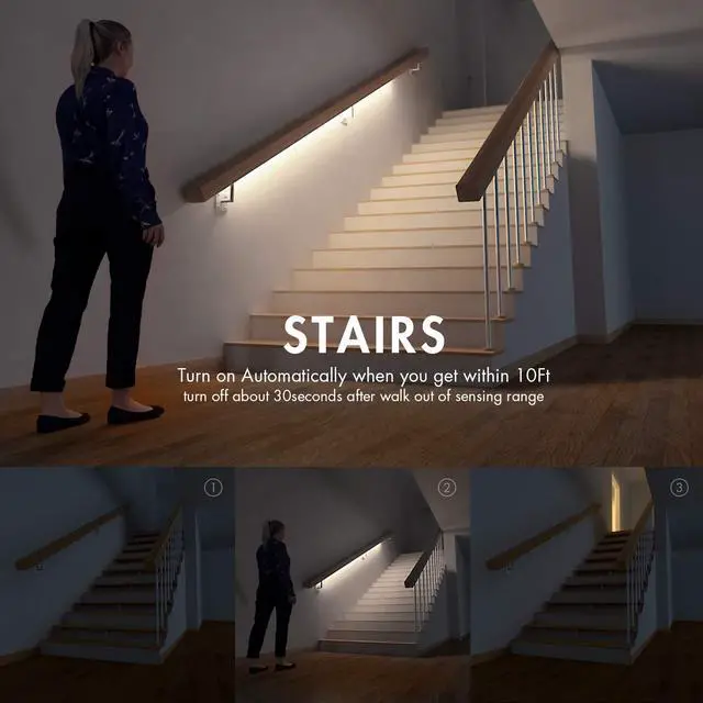 Alt view image 5 of 7 - Motion Sensor Strip Lights Rechargeable Motion Activated LED Strip Light Dimmable Cabinet Light Strip for Wardrobe, Cabinet, Pantry, Closet(1M, Cool White)