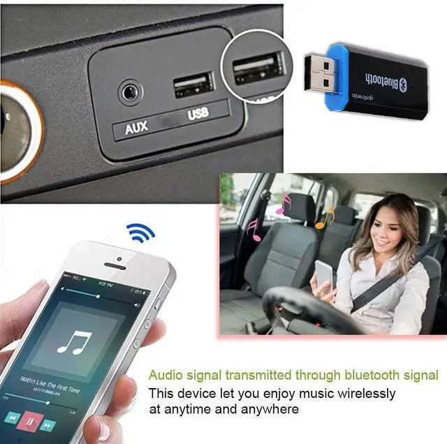 Alt view image 5 of 6 - USB Bluetooth Receiver Adapter,Wireless Audio Adapter, Car Kit Music Receiver Bluetooth Adapter Home/Car Stereo Sound System,Portable Speskers,(Aux in) with 3.5mm Cable (Yet-M1).