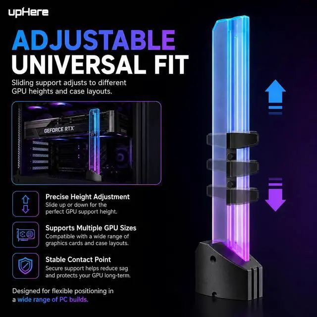Alt view image 3 of 7 - 5V Addressable RGB Graphics Card GPU Brace Support Video Card Sag Holder,Built-in 5V ARGB,Adjustable Height Support,GH03ARGB