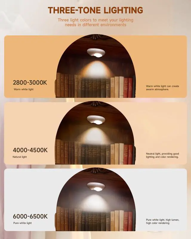 Alt view image 4 of 7 - Pebble-Shaped Night Lights Motion Sensor Light - 3 Color Changing, Magnetic Mount Puck Light, Dimmable Rechargeable LED Wall Lighting for Closet, Kitchen, Shelf, Wall and Desk(3 Pack)