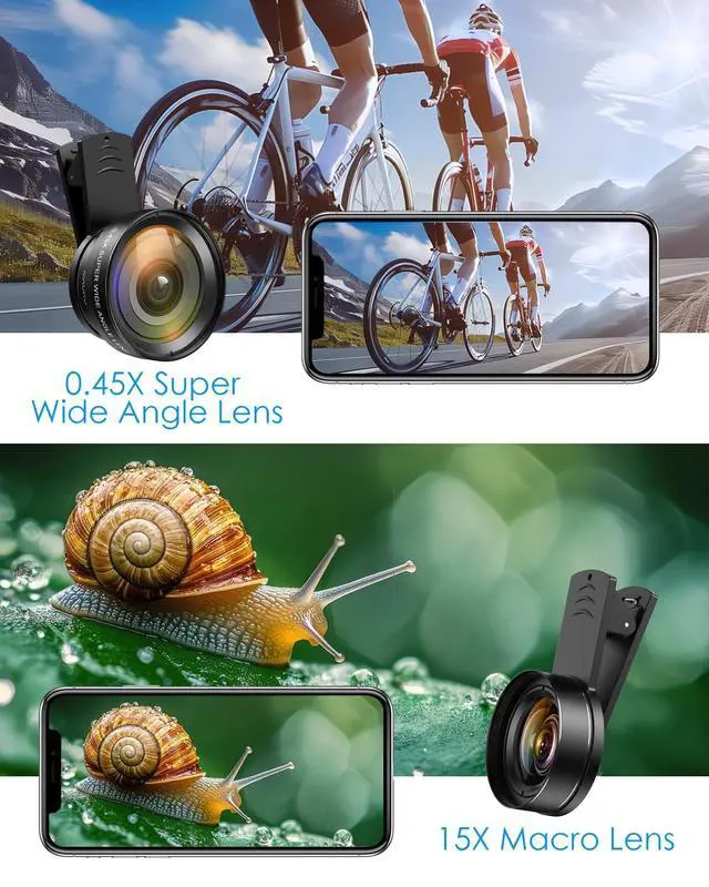 Alt view image 2 of 7 - Phone Camera Lens Kit, 0.45X Wide Angle + 15X Macro Lens