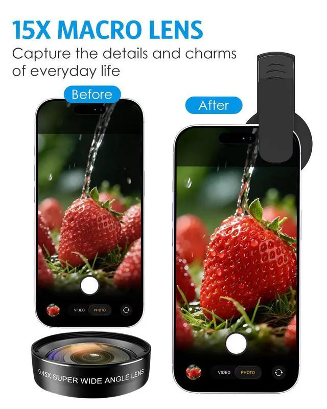 Alt view image 3 of 7 - Phone Camera Lens Kit, 0.45X Wide Angle + 15X Macro Lens