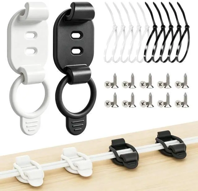 Main image of Adjustable Cable Management Clips, Self Adhesive Cord Organizer with Elastic Loop, Reusable Cable Holder for Desk, Under Desk, Wall, TV, Office, Home, Charging Cables, USB, HDMI, PC Wires (10)