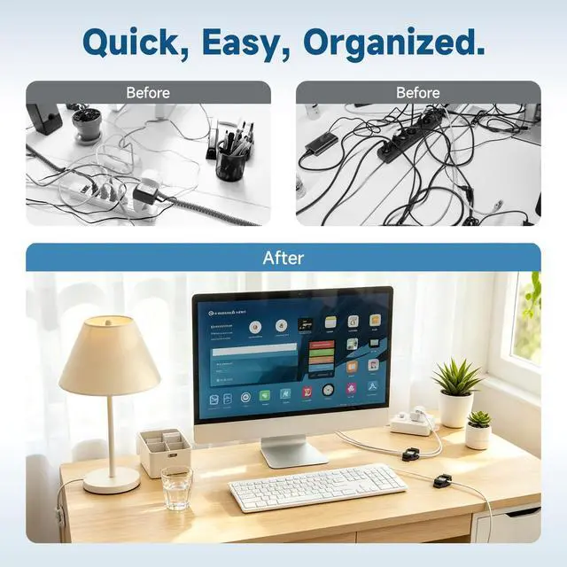 Alt view image 4 of 7 - Adjustable Cable Management Clips, Self Adhesive Cord Organizer with Elastic Loop, Reusable Cable Holder for Desk, Under Desk, Wall, TV, Office, Home, Charging Cables, USB, HDMI, PC Wires (10)