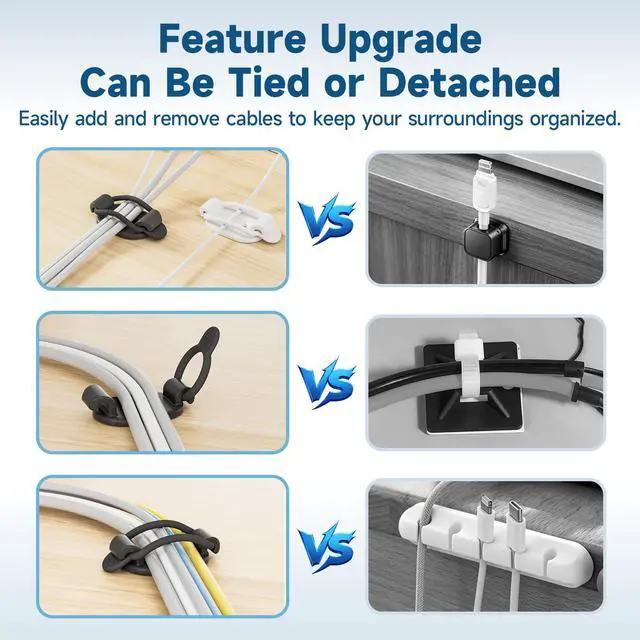 Alt view image 7 of 7 - Adjustable Cable Management Clips, Self Adhesive Cord Organizer with Elastic Loop, Reusable Cable Holder for Desk, Under Desk, Wall, TV, Office, Home, Charging Cables, USB, HDMI, PC Wires (10)