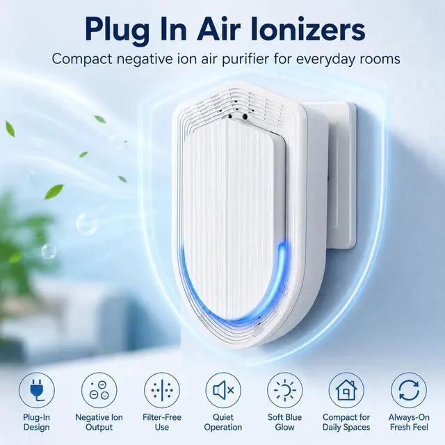 Alt view image 2 of 7 - Plug In Air Ionizers - 2 Pack Negative Ion Technology Air Purifier, Quiet Mini Air Freshener for Home, Bedroom, Office, Basement - Portable Air Purifiers for Odor, Dust, Smoke, Pet Smell White
