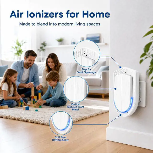 Alt view image 4 of 7 - Plug In Air Ionizers - 2 Pack Negative Ion Technology Air Purifier, Quiet Mini Air Freshener for Home, Bedroom, Office, Basement - Portable Air Purifiers for Odor, Dust, Smoke, Pet Smell White