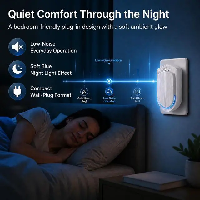 Alt view image 6 of 7 - Plug In Air Ionizers - 2 Pack Negative Ion Technology Air Purifier, Quiet Mini Air Freshener for Home, Bedroom, Office, Basement - Portable Air Purifiers for Odor, Dust, Smoke, Pet Smell White