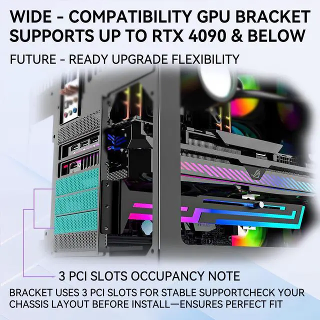 Alt view image 5 of 7 - ARGB GPU Support Bracket, Universal 16.8M RGB Modes Graphics Card GPU Brace Support, Multi Angle Adjustable GPU Sag Bracket for Video Cards, GPU Stand Built-in 5V3PIN Addressable RGB Strip