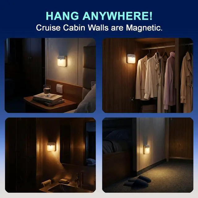 Alt view image 3 of 6 - 2 Pcs Magetic Night Light Motion Sensor Cruise Ship Approved with USB Cable LED Rechargeable Battery for Indoor Use in Bathroom Hallway Cabin Toilet Bed Stair for Travel Cruise Essentials 2026
