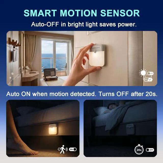 Alt view image 4 of 6 - 2 Pcs Magetic Night Light Motion Sensor Cruise Ship Approved with USB Cable LED Rechargeable Battery for Indoor Use in Bathroom Hallway Cabin Toilet Bed Stair for Travel Cruise Essentials 2026