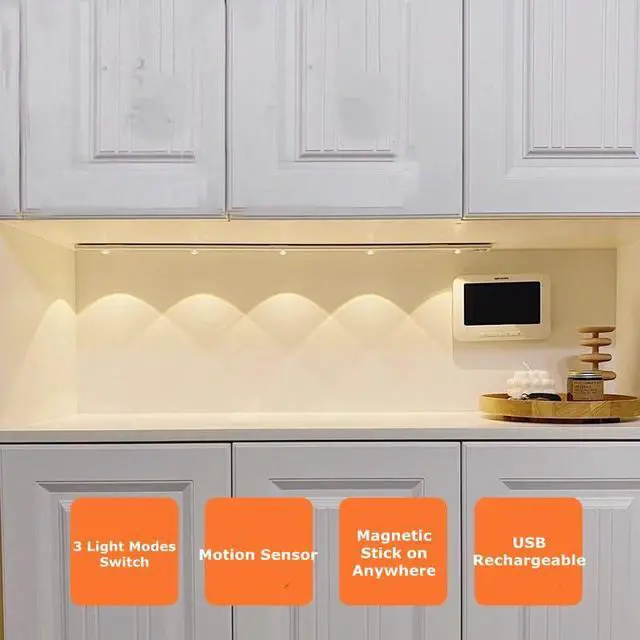 Alt view image 3 of 6 - 3 Color LED Closet Light, "Hill-Peak" Under Cabinet Night Lights, Motion Sensor Activated, USB Rechargeable, Magnetic Indoor Light for Wine Cabinet, Shoe Cabinet. (15.75"(40cm))