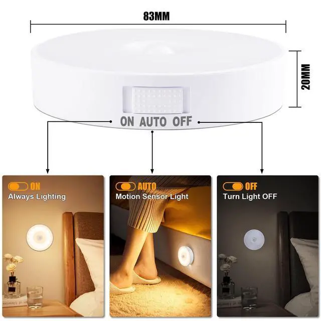 Alt view image 3 of 7 - 14 LEDs Motion Sensor Light Indoor, 6 Pack Upgraded Night Light USB Rechargeable, 3 Light Modes & Long Last Battery, Cordless Magnetic Nightlight for Bedroom, Closet, Hallway - Warm White