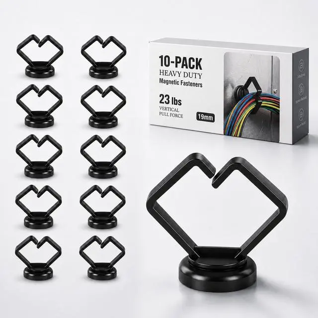Main image of 10 Pack Magnetic Cable Holder 23lbs Heavy Duty Zip Tie Mount Base 3/4" Magnetic Cable Organizer Clip Scratch-free Wire Management for Home Office Desk Server Rack Marine Electrical