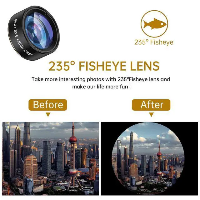 Alt view image 2 of 6 - 3-in-1 Smartphone Camera Lens Kit 0.62× Wide Angle + 25× Macro + 235° Fisheye, Universal Clip-On Lens for iPhone/Samsung/Android Phones, Travel & Vlog Friendly