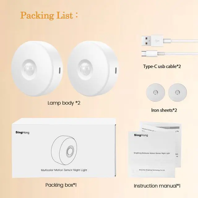 Alt view image 7 of 7 - Motion Sensor LED Night Light, Kids Night Light, USB Rechargeable, 8 Lighting Colors, 3 Working Modes, for Bedroom, Hallway, Cabinet, Closet, Stairs, etc, Magnetic Stick Anywhere (2 Pack)