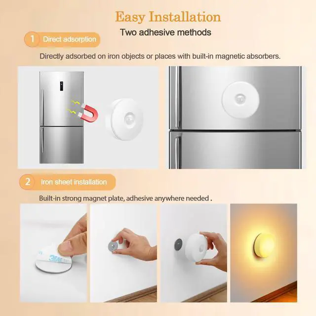 Alt view image 6 of 7 - Motion Sensor LED Night Light, Kids Night Light, USB Rechargeable, 8 Lighting Colors, 3 Working Modes, for Bedroom, Hallway, Cabinet, Closet, Stairs, etc, Magnetic Stick Anywhere (2 Pack)