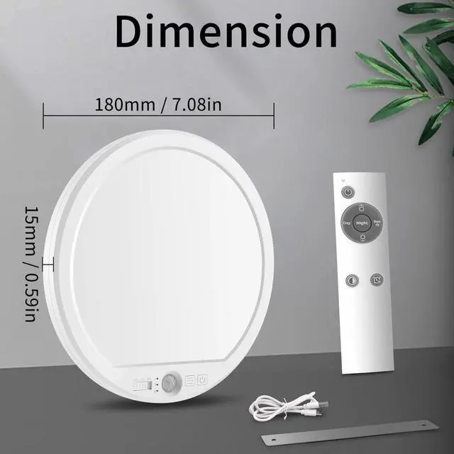 Alt view image 5 of 7 - Rechargeable Motion Sensor Ceiling Light with Remote, 3000K 4000K 6500K Magnetic No Wiring Battery Powered Closet Light for Shower Stairs Hallway Porch Pantry Garage Patio Shed