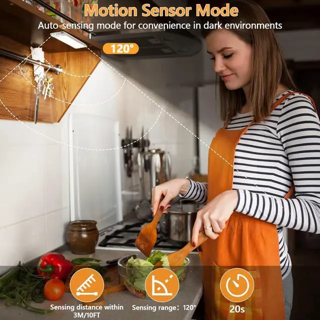 Alt view image 5 of 7 - 2-Pack Motion Sensor Under Cabinet Lighting, USB-C Rechargeable 1700mAh Battery, 3 Color Temperatures & Dimmable, 35LED Wireless Magnetic Design for Kitchen, Closet, Stairs