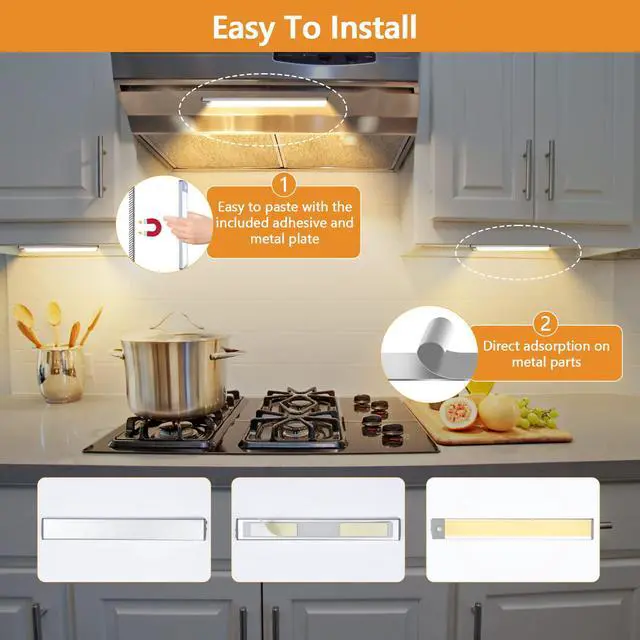 Alt view image 6 of 7 - 2-Pack Motion Sensor Under Cabinet Lighting, USB-C Rechargeable 1700mAh Battery, 3 Color Temperatures & Dimmable, 35LED Wireless Magnetic Design for Kitchen, Closet, Stairs
