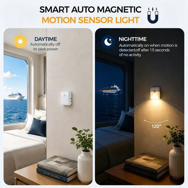 Alt view image 5 of 7 - 2 Pcs Rechargeable Magnetic Motion Sensor Night Light for Ncl Cruise Ship Essentials 2026Motion Activated Night Light,Portable USB Led Travel Night Light for HotelBedroom, Hallway