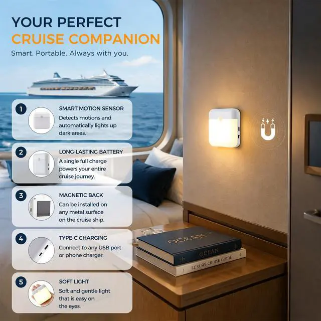 Alt view image 6 of 7 - 2 Pcs Rechargeable Magnetic Motion Sensor Night Light for Ncl Cruise Ship Essentials 2026Motion Activated Night Light,Portable USB Led Travel Night Light for HotelBedroom, Hallway