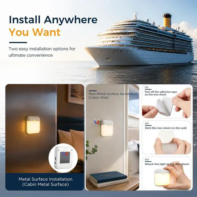 Alt view image 3 of 7 - 2 Pcs Rechargeable Magnetic Motion Sensor Night Light for Ncl Cruise Ship Essentials 2026Motion Activated Night Light,Portable USB Led Travel Night Light for HotelBedroom, Hallway