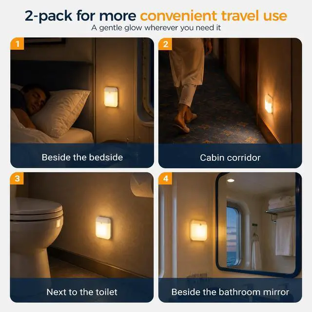 Alt view image 4 of 7 - 2 Pcs Rechargeable Magnetic Motion Sensor Night Light for Ncl Cruise Ship Essentials 2026Motion Activated Night Light,Portable USB Led Travel Night Light for HotelBedroom, Hallway