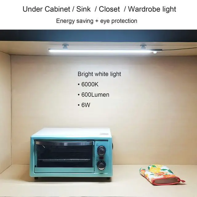 Alt view image 2 of 7 - LED Motion Sensor Under Cabinet Lighting,17 inch USB Plug in LED Closet Light Bar, Under Counter Lights Night Light for Kitchen,Wardrobe,Closet,Cabinet,Cupboard,Cool White (6000K)