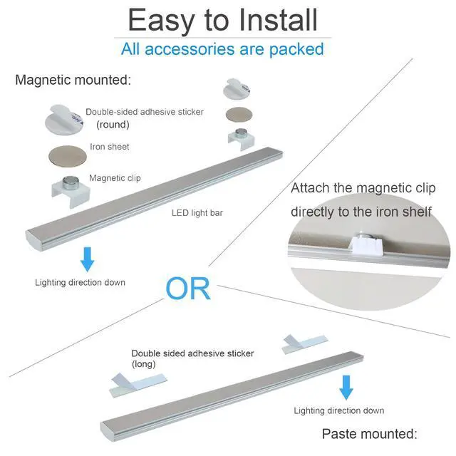 Alt view image 6 of 7 - LED Motion Sensor Under Cabinet Lighting,17 inch USB Plug in LED Closet Light Bar, Under Counter Lights Night Light for Kitchen,Wardrobe,Closet,Cabinet,Cupboard,Cool White (6000K)