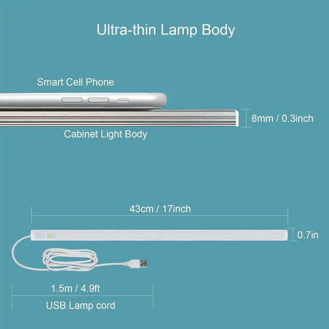 Alt view image 3 of 7 - LED Motion Sensor Under Cabinet Lighting,17 inch USB Plug in LED Closet Light Bar, Under Counter Lights Night Light for Kitchen,Wardrobe,Closet,Cabinet,Cupboard,Cool White (6000K)