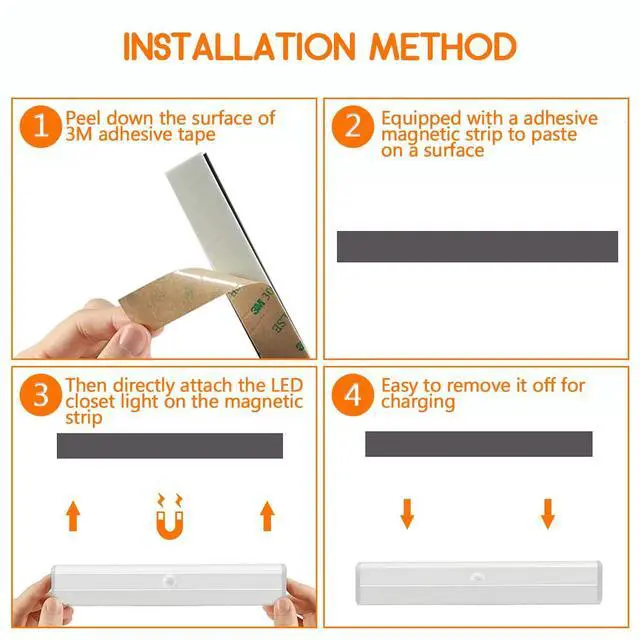 Alt view image 6 of 7 - 6 Pack LED Motion Sensor Lights, 10 LED Closet Battery Operated Lights, Stick-On Anywhere Magnetic Night Light Bar, Led Safe Light Indoor for Closet Stairs Wardrobe