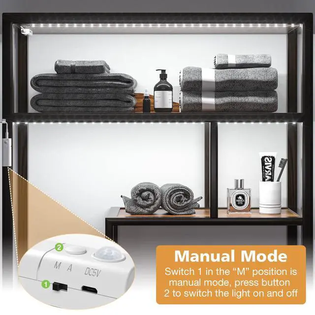 Alt view image 2 of 7 - Motion Sensor Stair Strip Lights,Rechargeable Motion Activated Closet Light,Battery Powered LED Strip,60 LEDs Homelife Bar for Bed,Pantry,Counter,Night Light,Cabinet,6000K White,6.56ft,2PCS