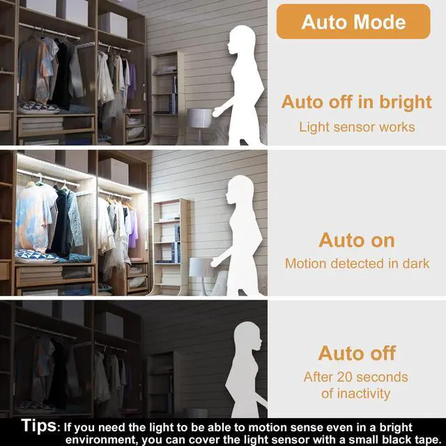 Alt view image 3 of 7 - Motion Sensor Stair Strip Lights,Rechargeable Motion Activated Closet Light,Battery Powered LED Strip,60 LEDs Homelife Bar for Bed,Pantry,Counter,Night Light,Cabinet,6000K White,6.56ft,2PCS
