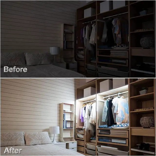 Alt view image 7 of 7 - Motion Sensor Stair Strip Lights,Rechargeable Motion Activated Closet Light,Battery Powered LED Strip,60 LEDs Homelife Bar for Bed,Pantry,Counter,Night Light,Cabinet,6000K White,6.56ft,2PCS