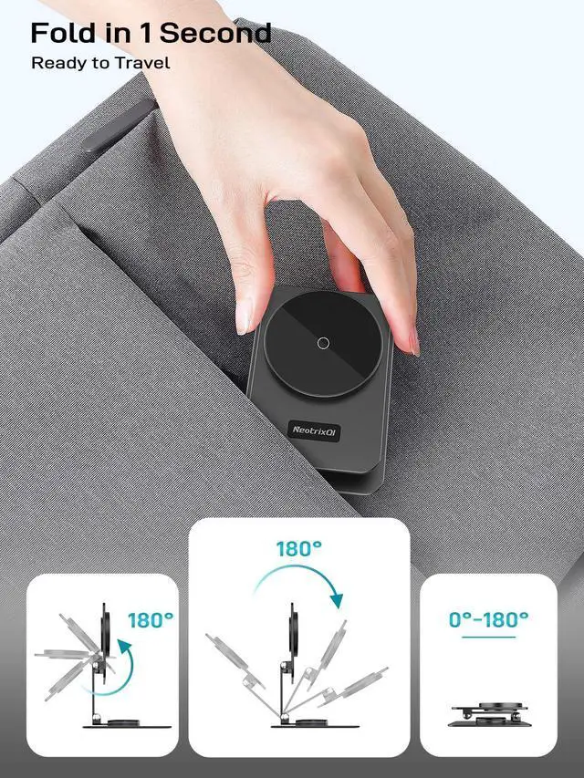 Alt view image 5 of 6 - Compatible with MagSafe Charger, 15W Magnetic Charger Stand, 360°Rotation Base Adjustable Foldable Wireless Charger for Samsung Galaxy S26 Ultra/Z Fold7/Flip7/iPhone 17/Pixel 10 Pro/Pixel 10 Pro Fold